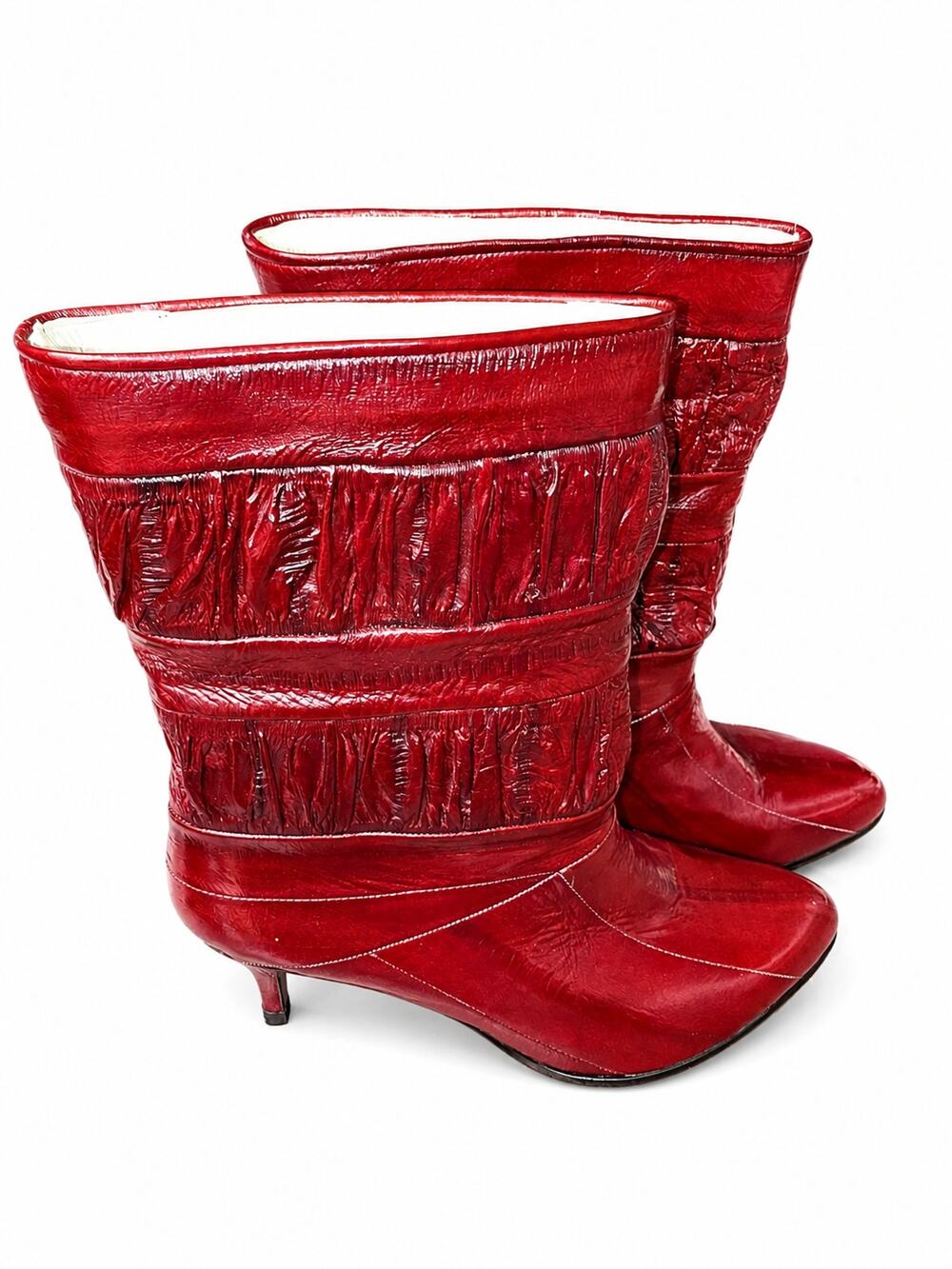 Vintage ALBABA Genuine Eel Skin Handmade Burgundy Boots Korea Women's 8